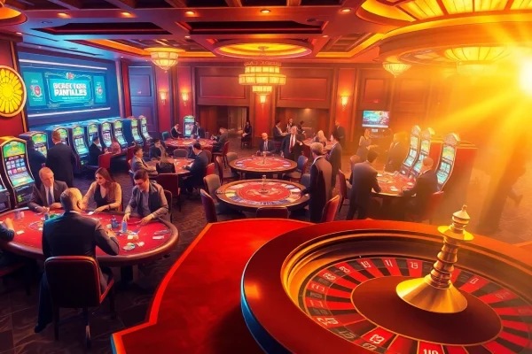 Gamblers enjoy high-stakes poker at an elegant casino table, showcasing the excitement of https://bigbet88.cloud/ betting experiences.