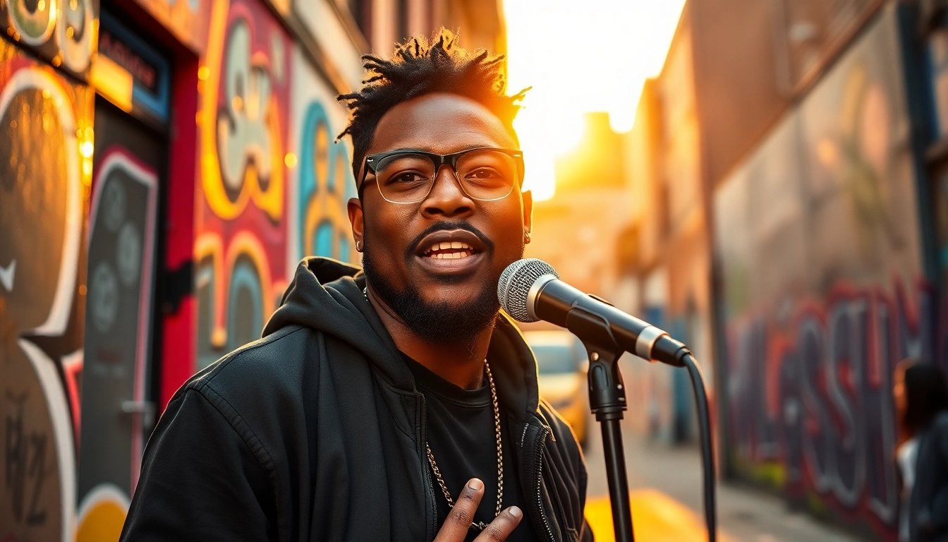 Experience Ok88 performing passionately against an urban backdrop, embodying vibrant music culture.