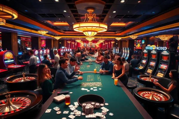 Experience the thrill of winning at Nhà cái VUABAI9 with vibrant casino games and energetic players creating a lively atmosphere.
