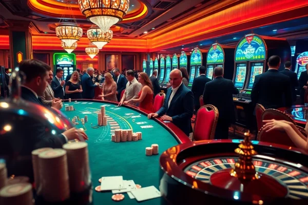 Experience the thrill of gaming at https://sp666io.com/ with vibrant casino tables featuring roulette, poker chips, and slot machines.