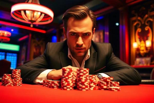 Get ready for high-stakes action at https://ok88b.com with a professional gambler at the poker table.