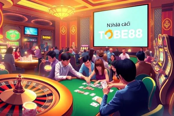 "Players win big with Nhà cái TOBET88 at a bustling casino table."