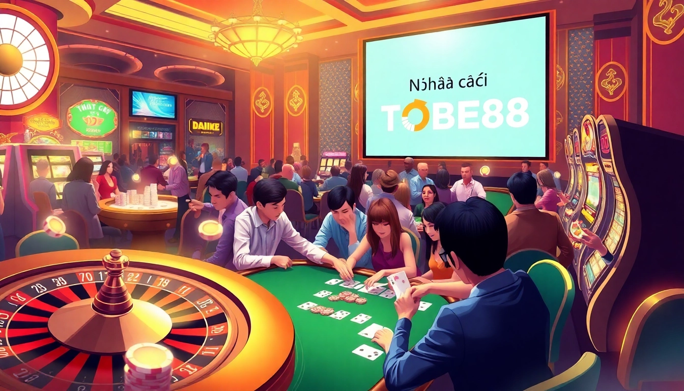 "Players win big with Nhà cái TOBET88 at a bustling casino table."